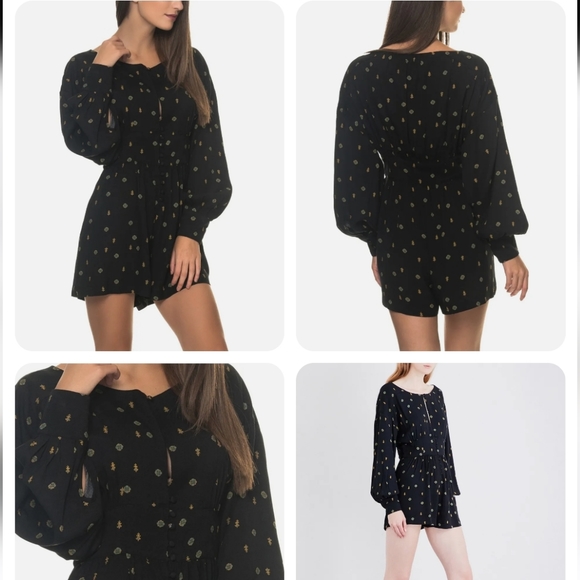 NWT Free People Love Grows Romper Keyhole Button-Down Playsuit Black Medium - Picture 4 of 7